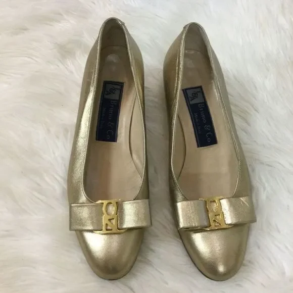 Bruno & Co Metallic Gold Leather Italian Flats Size 6 - Picture 1 of 12